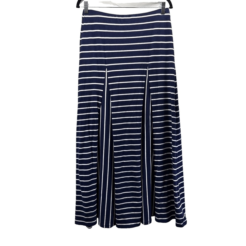 Lauren Ralph Lauren Women's Skirt Size Medium Blue Mixed Stripes Stretch Pull On